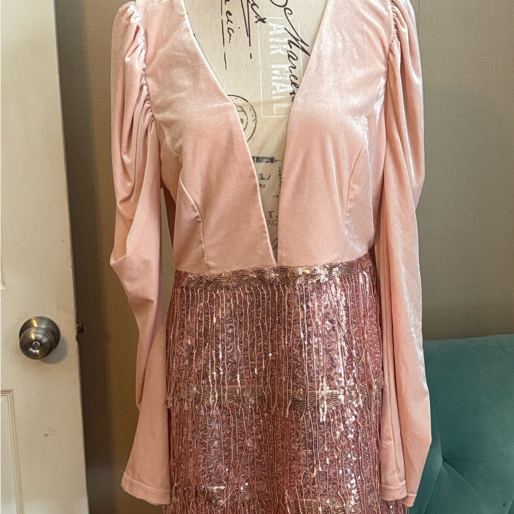 Vintage Pink Velvet and Sequin Dress